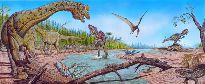 Drawing released by the National Museum of Brazil shows what could be a new dinosaur species, named Futalognkosaurus dukei. The plant-eater was 105 feet long.
