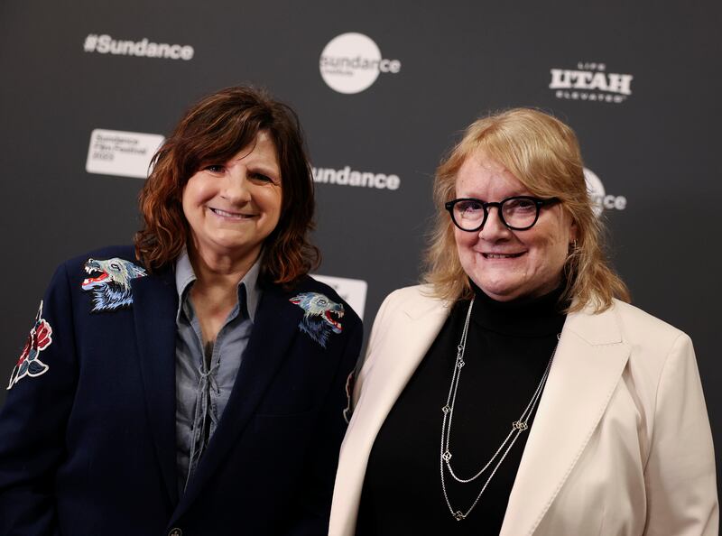 Amy Ray and Emily Saliers of the Indigo Girls pose for photos at the Ray Theatre in Park City.