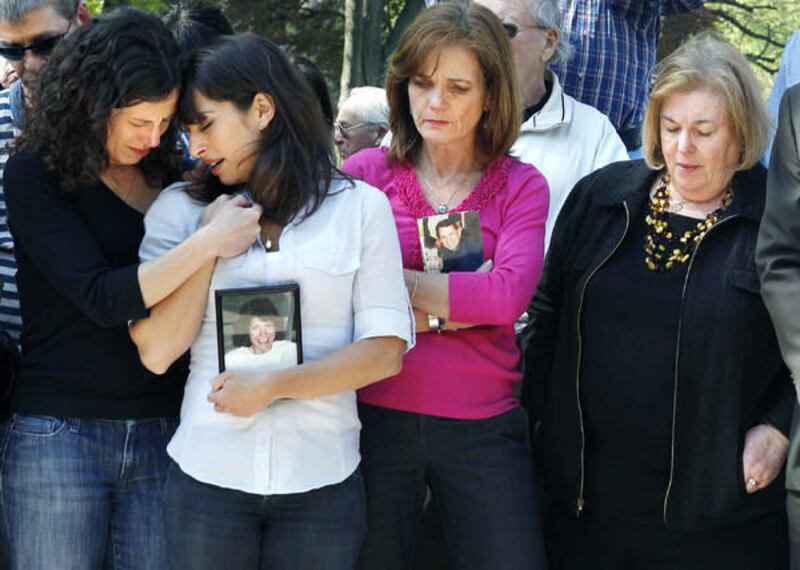 Massachusetts family members, from left, sisters Danielle and Carie Lemack who lost their mother Judy Larocque; Christy Coombs who lost her husband Jeffrey; and Irene Ross who lost her brother Richard Ross, all on ill-fated Flight 11 from Logan Airport on