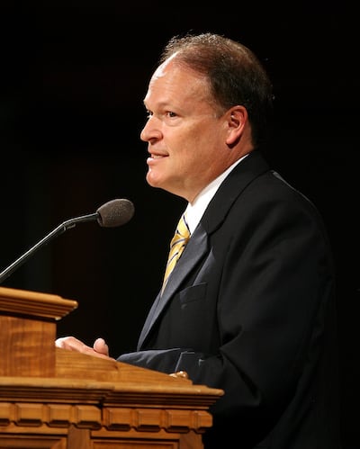 FILE - Keynote speaker, Elder Marcus B. Nash, General Authority Seventy of The Church of Jesus Christ of Latter-day Saints, talks during the Days of '47 Sunrise Service at the Salt Lake Tabernacle on Temple Square on Wednesday, July 24, 2013.