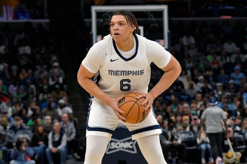 Memphis Grizzlies forward Kenneth Lofton Jr. (6) plays against the Boston Celtics Sunday, Nov. 19, 2023, in Memphis, Tenn.
