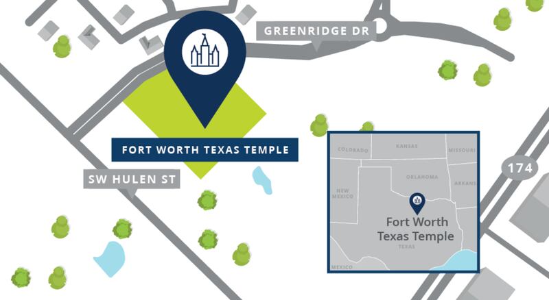 Map showing the location of the planned Fort Worth Texas Temple of The Church of Jesus Christ of Latter-day Saints.