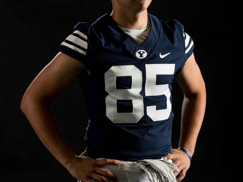 Tight end Hank Tuipulotu poses for a photo at BYU's Indoor Practice Facility in Provo on Wednesday, Aug. 8, 2018.