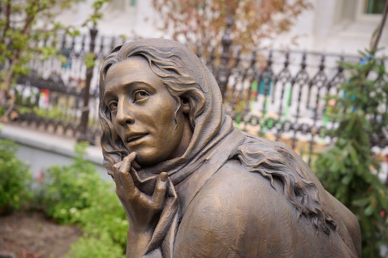 Mary looks at Jesus Christ in the new statue "Jesus Christ and Mary at the Tomb," installed at Temple Square July 16, 2026.