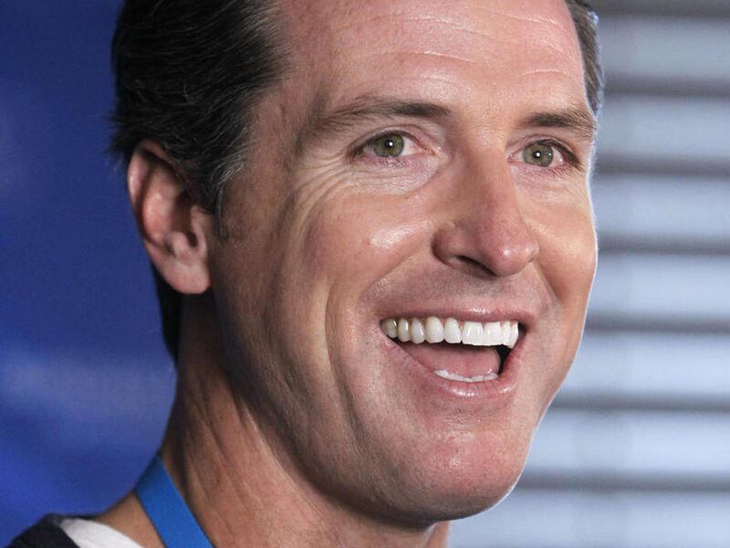 File - In this Jan. 22, 2011 file photo, California Lt. Gov. Gavin Newsom is interviewed during the 2011 Sundance Film Festival in Park City, Utah. Newsom is getting a new platform for sharing his made-in-San Francisco values, a cable television talk show