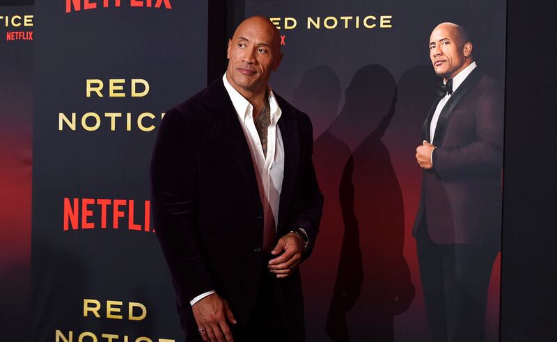 Cast member Dwayne Johnson arrives at the Los Angeles premiere of “Red Notice.’