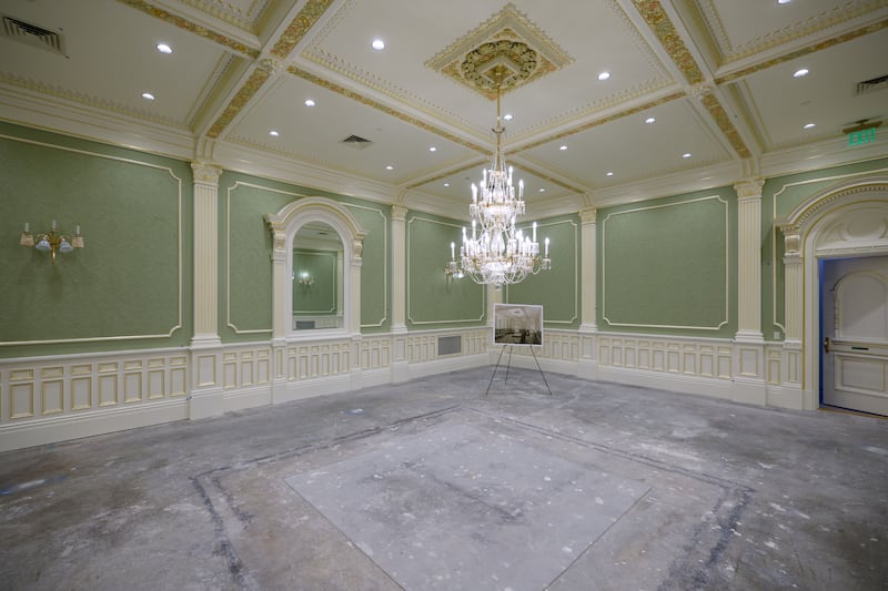 Chandelier installed in a large sealing room in the north addition of the Salt Lake Temple on Wednesday, Aug. 6, 2025.