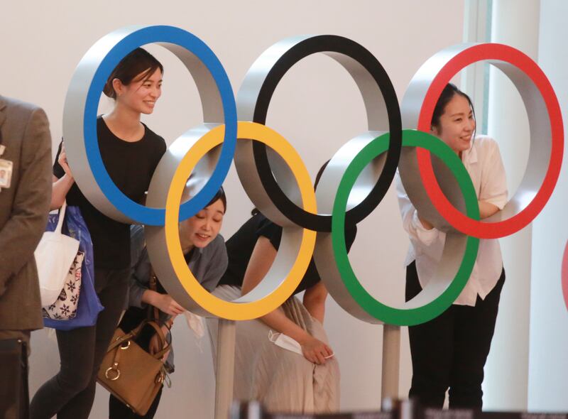 The Olympic rings displayed at Haneda International Airport in Tokyo.