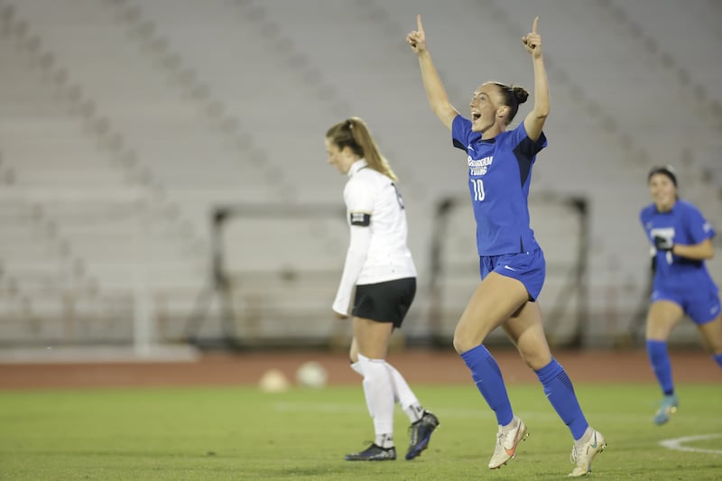 BYU’s Olivia Wade-Katoa celebrates after scoring a goal