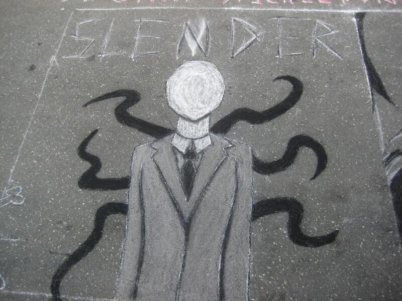 This street graffiti depicts the fictional "Slenderman" character, whom two girls blamed for the stabbing of their friend.