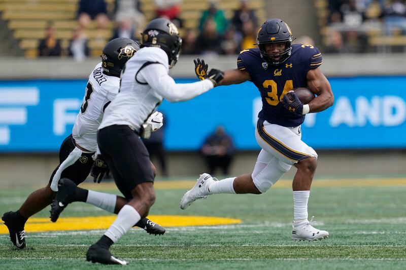 California running back Christopher Brooks runs against Colorado in Berkeley, Calif., Saturday, Oct. 23, 2021.
