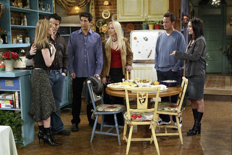 The cast of “Friends” film their final episode in Burbank, Calif., Jan. 23, 2004.