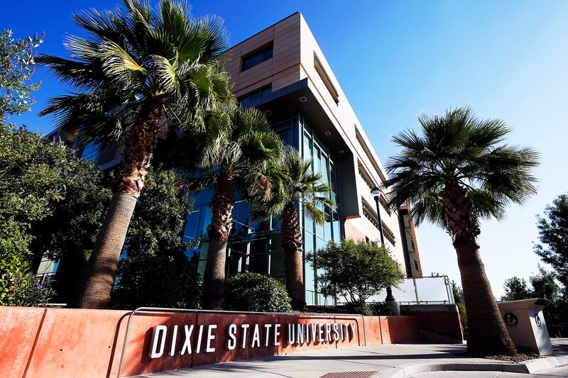 Dixie State University in St. George is pictured on Sunday, Oct. 11, 2020. In the background is the Jeffrey R. Holland Centennial Commons.