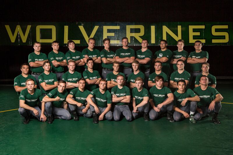 The 2016-17 Utah Valley University wrestling team poses for a team photo in the UVU wrestling room. The Wolverines debut their 2016-17 roster to the public on Saturday at 4 p.m., with the annual UVU Intrasquad Dual.