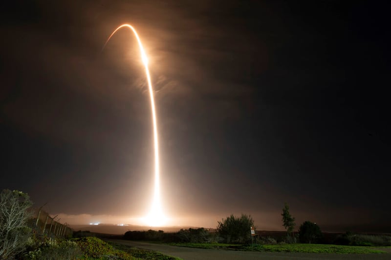 The SpaceX Falcon 9 rocket launches with the Double Asteroid Redirection Test, or DART, spacecraft onboard, Tuesday, Nov. 23, 2021.