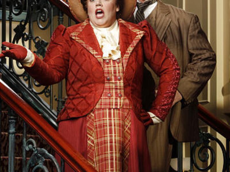Dolly Levi (Camille Van Wagoner) and Horace Vandergelder (Mark Knowles) in Hale Centre Theatre's "Hello Dolly!"