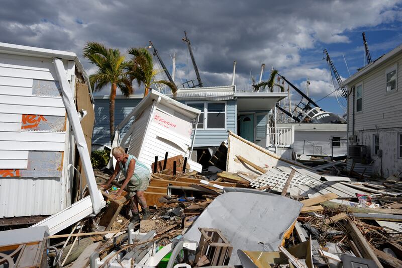Destroyed trailers in the mobile home park in San Carlos Island in Fort Myers Beach, Fla., Oct. 5, 2022, one week after Hurricane Ian. The U.S. Census Bureau found that 3.3 million Americans were displaced by natural disasters in 2022.