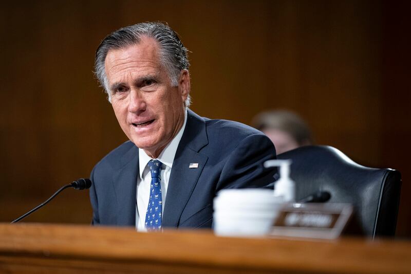 Sen. Mitt Romney, R-Utah, speaks during a Senate Foreign Relations committee hearing on the fiscal year 2023 budget in Washington on April 26, 2022.
