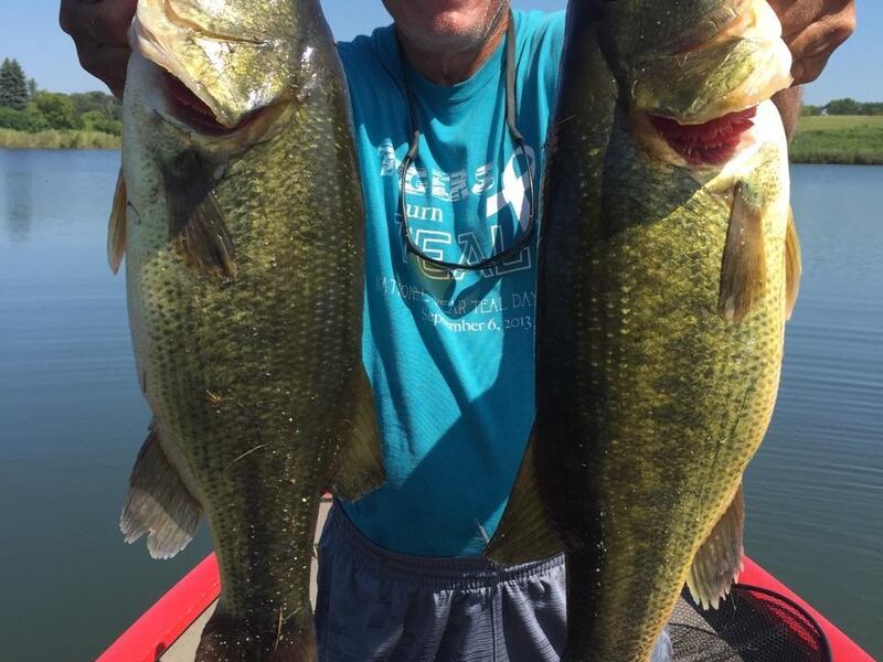 Greg Sheide with a pair of bass caught in Minnesota.
