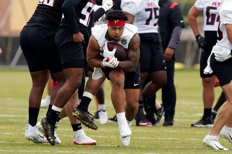 Atlanta Falcons running back Tyler Allgeier (25) is shown during their NFL rookie minicamp.