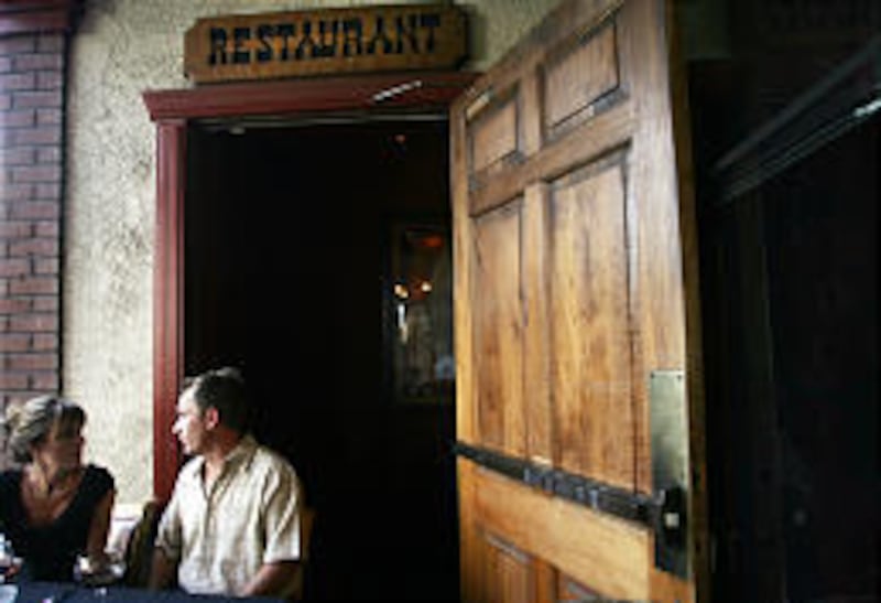 Park City residents Tammy Johnson and Mark Krantz enjoy a meal on patio outside The Claim Jumper.