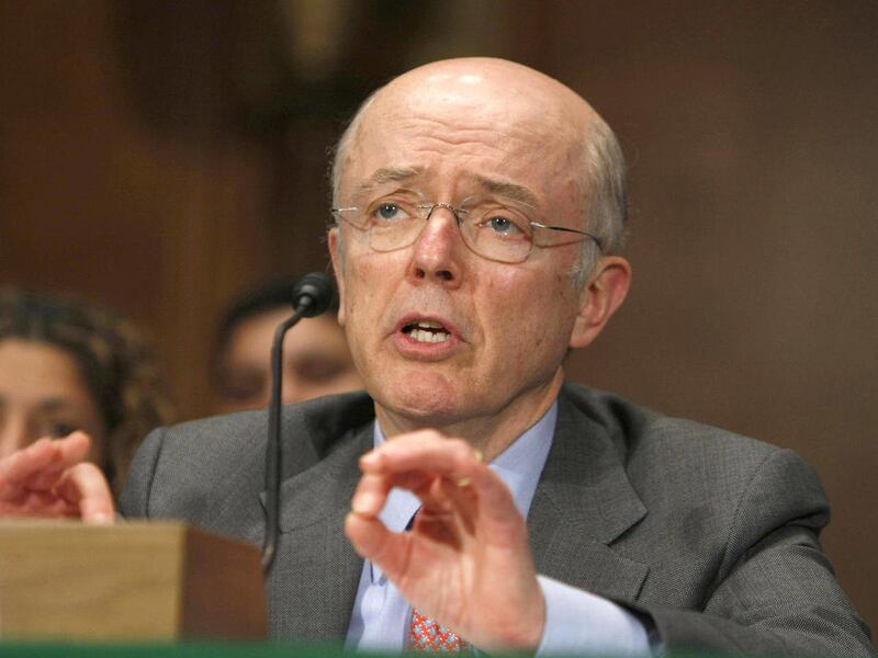 FILE - In this June 24, 2009, file photo, Herb Allison testifies on Capitol Hill in Washington. Allison, a veteran businessman and Washington hand chosen by the Obama administration to head an independent review of a controversial government energy loan p