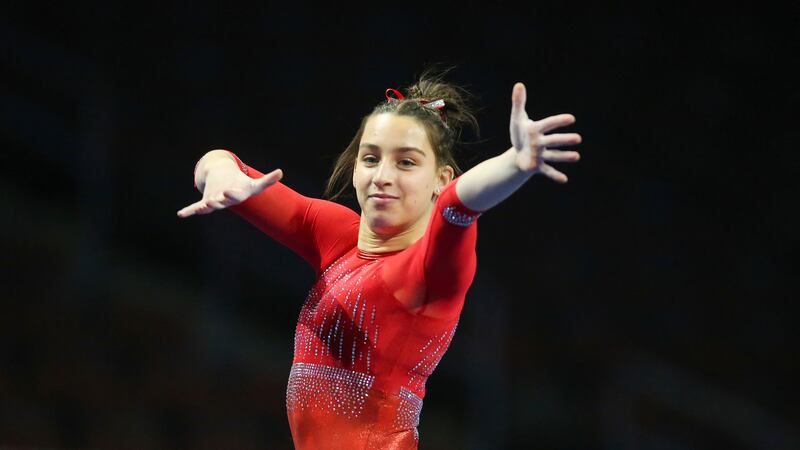 Denver’s Madison Ulrich competes on the floor exercise during an NCAA gymnastics meet.