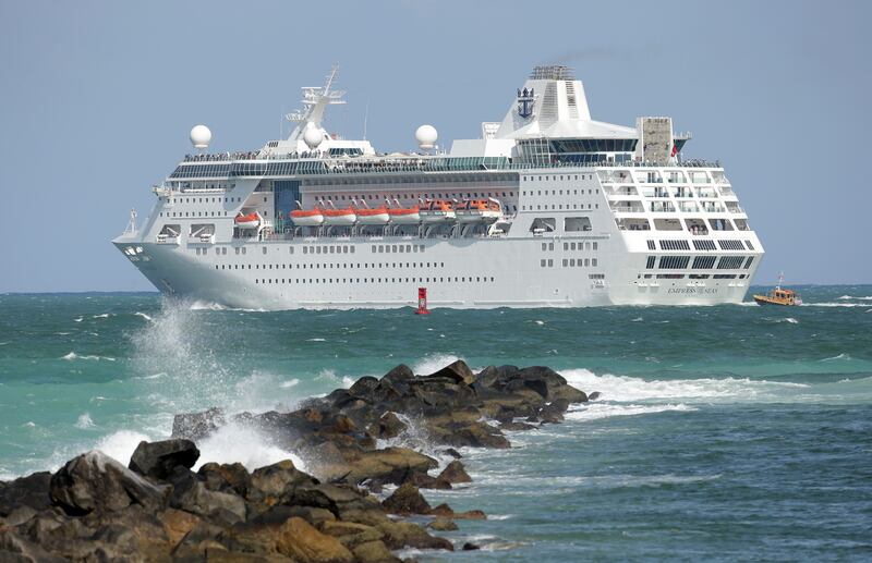 The Royal Caribbean cruise ship Empress of the Seas heads out of PortMiami, in Miami Beach, Fla. on June 20, 2016.