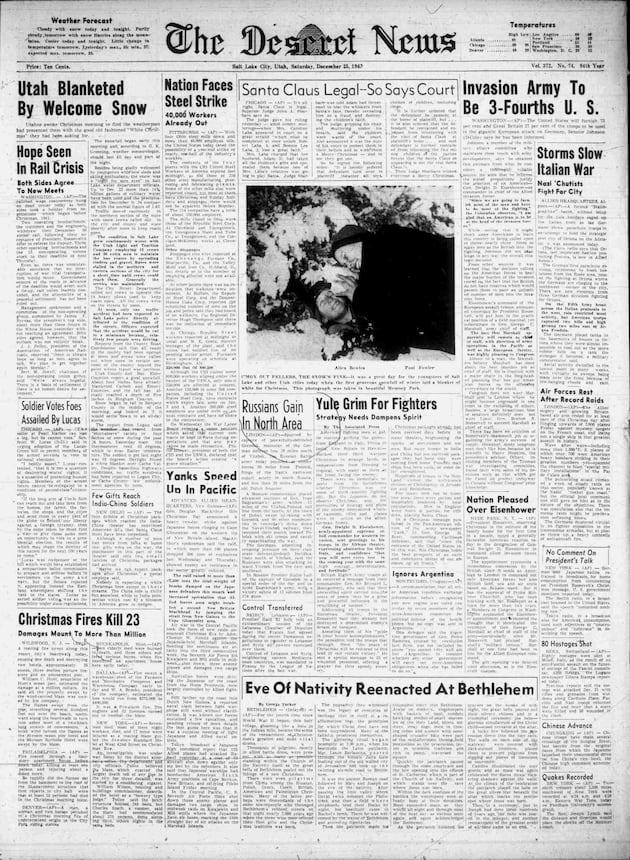 Deseret News archives: Snow on Christmas never a guarantee in Utah. But in 1932 ... and 1943 ... and 1972 ... and 2003 ...