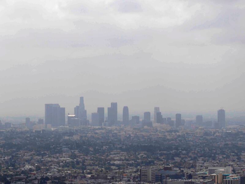 Smog covers downtown Los Angeles on April 28, 2009.