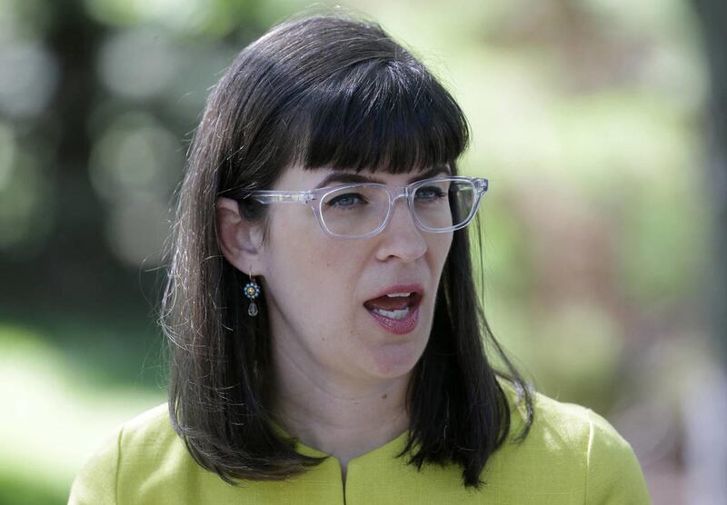 Kate Kelly speaks with reporters during her vigil Sunday, June 22, 2014, in Salt Lake City.