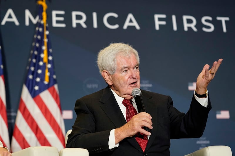 Former House Speaker Newt Gingrich speaks at an America First Policy Institute agenda summit in Washington on July 26, 2022.