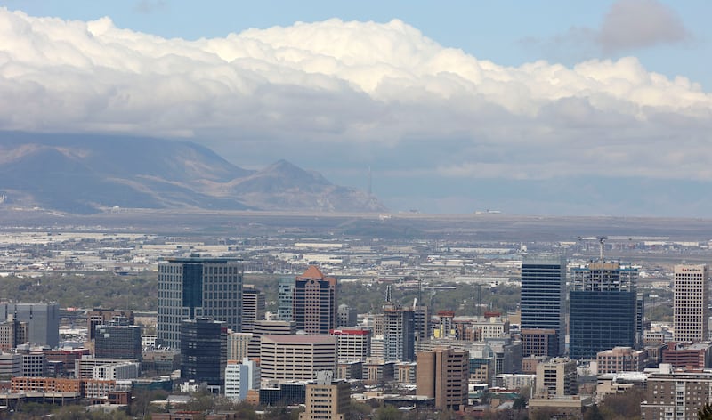 Clouds hang over the Salt Lake Valley on Tuesday, April 27, 2021.
