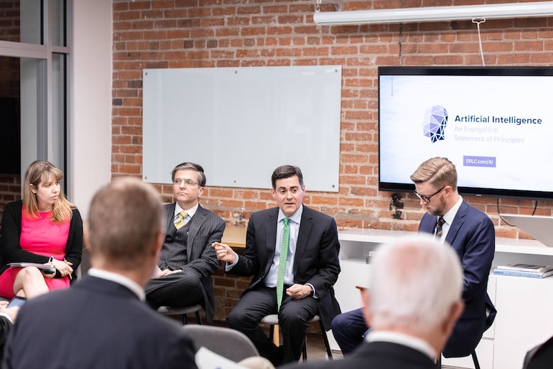 Russell Moore, president of the Ethics & Religious Liberty Commission, speaks at the April 11 launch event for his organization's statement on artificial intelligence.