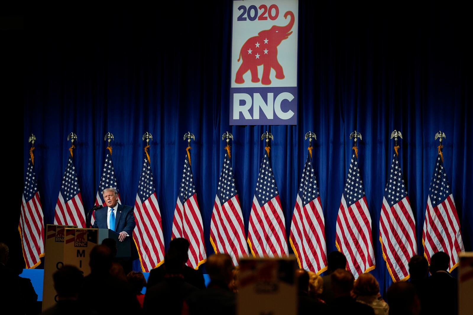President Donald Trump speaks during the first day of the Republican National Convention Aug. 24, 2020, in Charlotte, N.C.