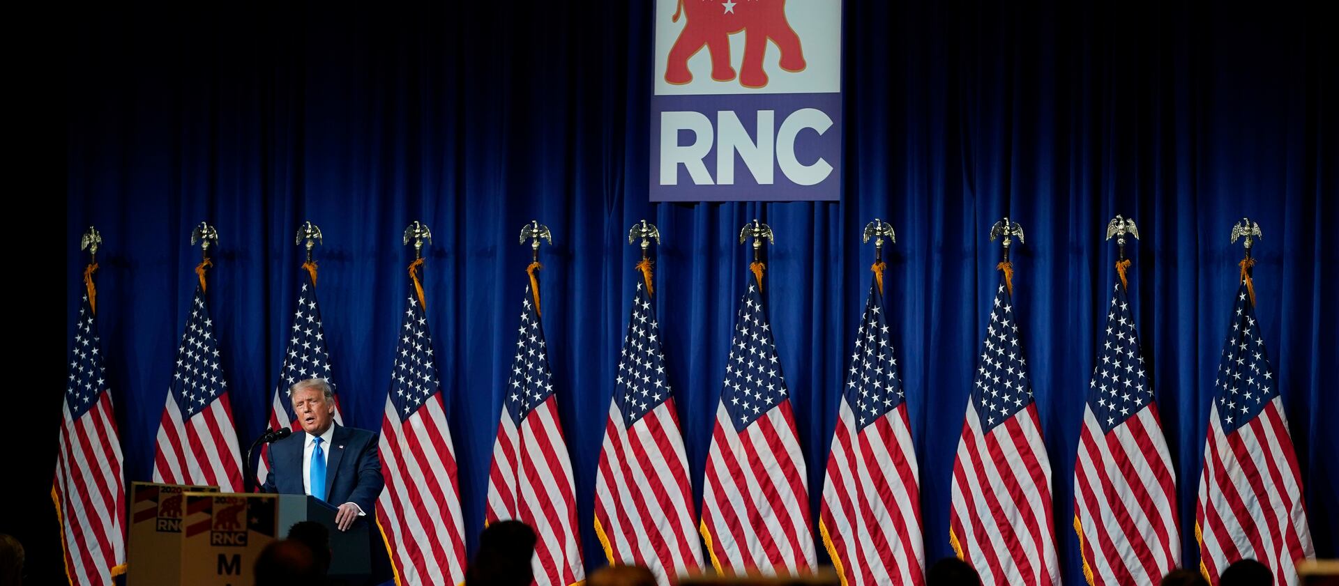 President Donald Trump speaks during the first day of the Republican National Convention Aug. 24, 2020, in Charlotte, N.C.