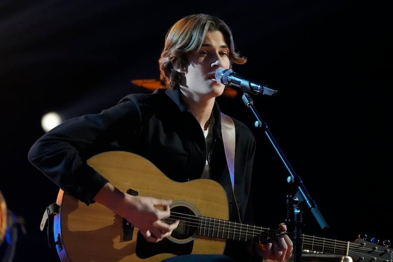Brayden Lape performs during the top 10 round of “The Voice.”