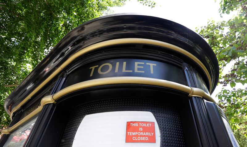 A public toilet remains closed along Portobello Road in London, Monday, June 1, 2020. Most public toilets remain closed, as the British government has lifted some lockdown restrictions to restart social life and activate the economy while still endeavouring to limit the spread of the highly contagious COVID-19 coronavirus.