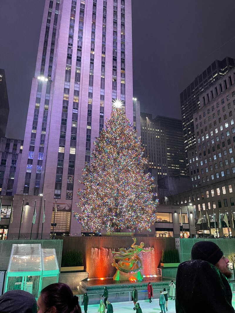 The Rockefeller Center Christmas tree is shown on Dec. 8, 2021, in New York City.