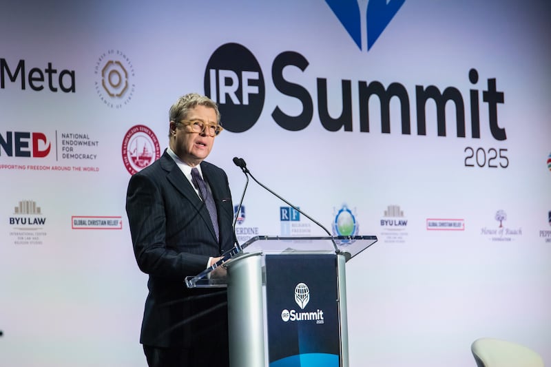 BYU law professor Brett Scharffs speaks at the IRF Summit on religious freedom in Washington, D.C., on Feb. 5, 2025.