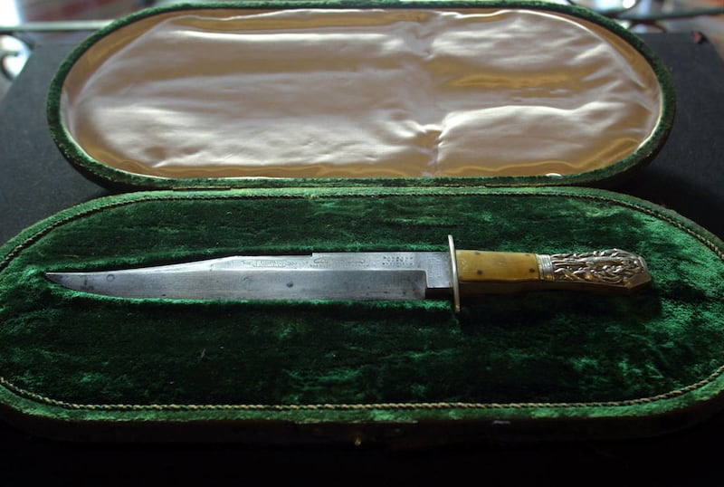 The Bowie knife used by Lewis Powell in his unsucessful attempt to assassinate William Henry Seward is on display at Union College in Schenectady, N.Y., Wednesday, Nov. 21, 2001.