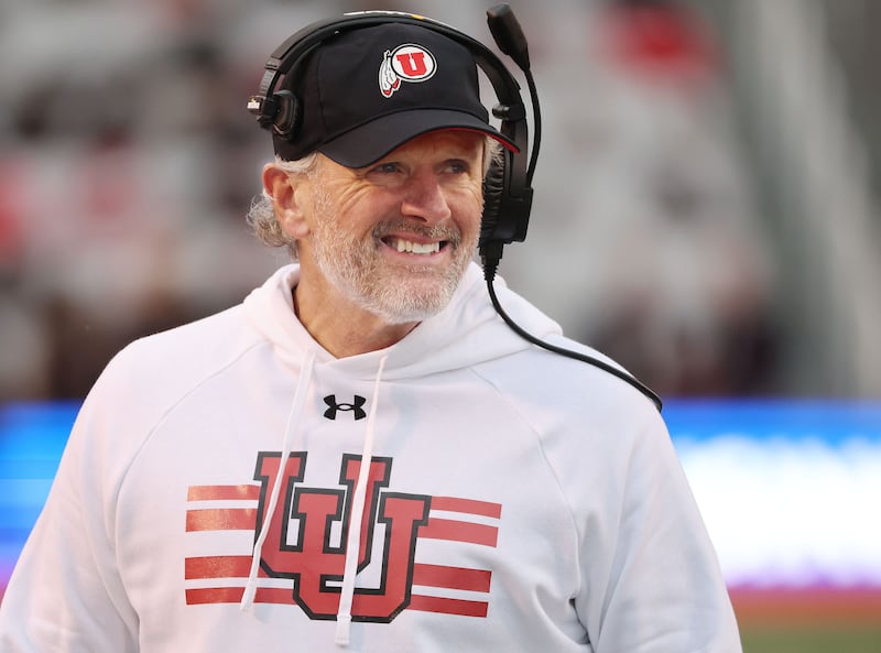 Utah coach Kyle Whittingham watches the clock at the end of the game against Colorado in Salt Lake City on Nov. 25, 2023.
