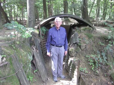 Utah historian Kent Powell in front of a surviving trench at the Western Front.