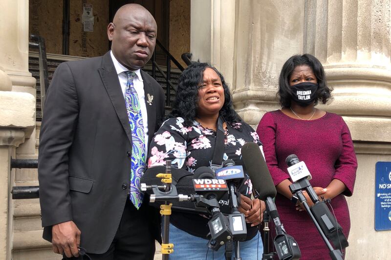 Tamika Palmer, mother of Breonna Taylor, addresses the media in Louisville, Ky., on Thursday, Aug. 13, 2020.