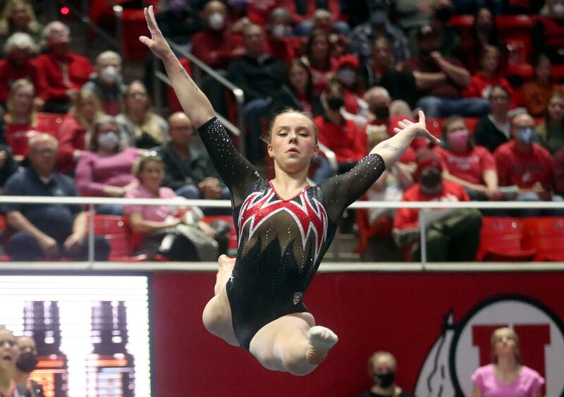 Utah’s Maile O’Keefe does her floor routine as the Red Rocks compete against Oregon State.