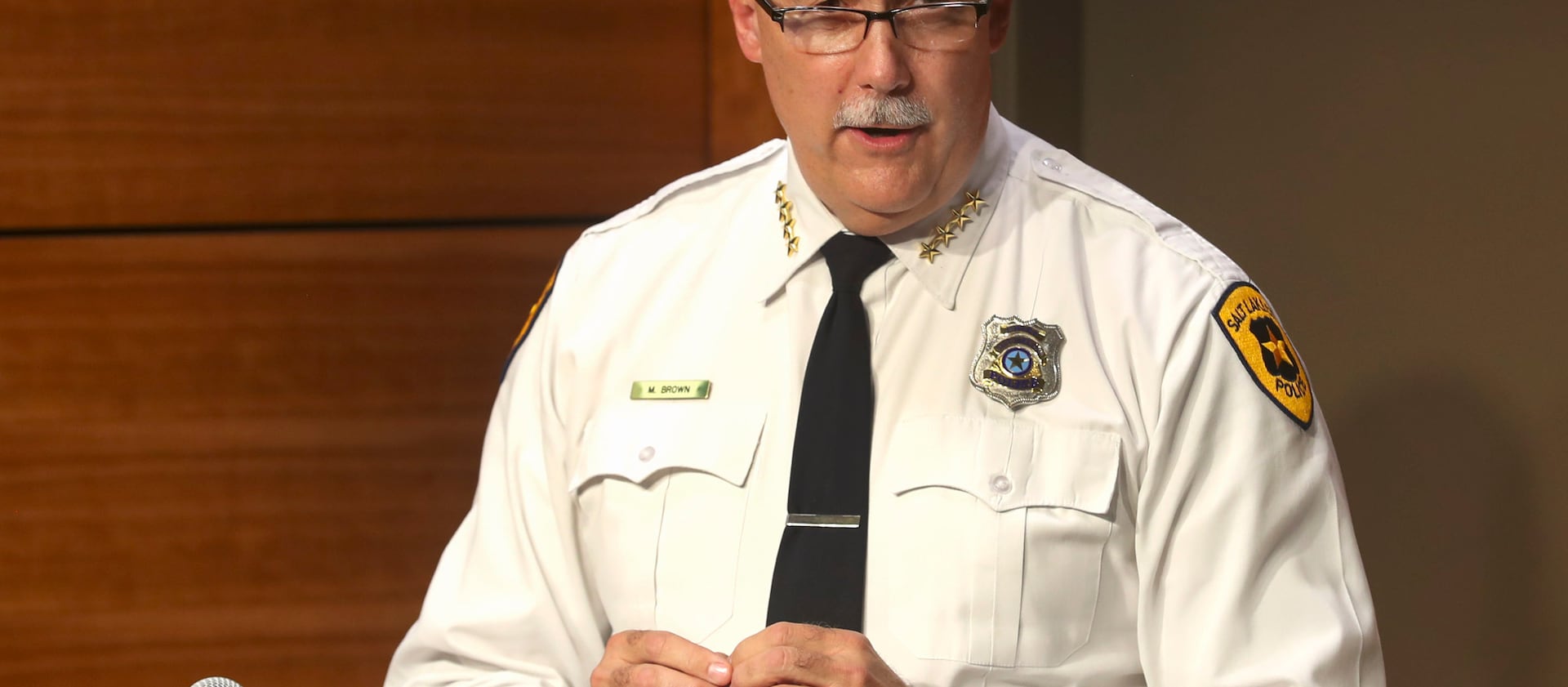 Salt Lake Police Chief Mike Brown talks about the shooting of 13-year-old Linden Cameron during a 2020 press conference.