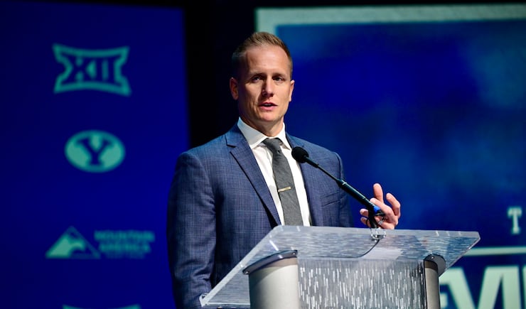 New BYU Cougars men's basketball coach Kevin Young speaks at his introductory press conference on Wednesday, April 17, 2024 at the Marriott Center in Provo, Utah.