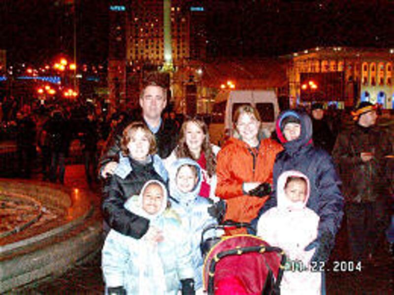 David and Chelom Leavitt and their children, here in November 2004, moved to Kiev, Ukraine, during the "Orange Revolution."
