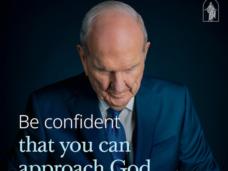 A slide shows President Russell M. Nelson's post from social media about having confidence before the Lord.
