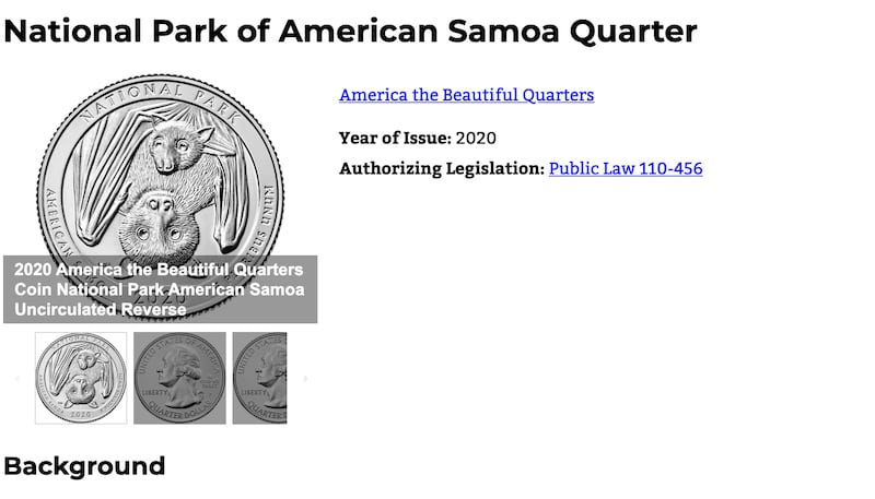 The United States Mint’s America the Beautiful Quarters Program has a quarter with a bat on it.